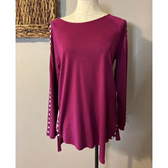 Soft Surroundings Tunic Top M Medium Dark Purple Cotton Modal Washable Fall NEW - Picture 12 of 12